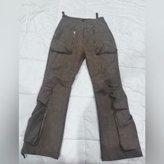 Saint Perry Cargo Flair Pants, Brand New Utility Pants With Zipper Closure For Fall, Trendy Brown Bottoms With Zipper Closure, Utility Straight Leg Bottoms With Zipper, Urban Zip Fly Bottoms For Outdoor, Utility Wide Leg Pants With Zip Fly, Fitted Urban Parachute Pants With Pockets, Urban Fitted Parachute Pants With Pockets, Utility Style Wide Leg Pants With Zip Fly, Urban Outdoor Bottoms With Zip Fly