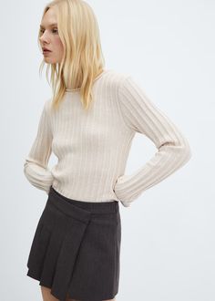 Cotton-blend fabric. Cable knit fabric. Medium knit. Straight design. Rounded neck. Long sleeve. Unclosed. Basics Collection. Back length 22.05 in Rolled Collar, Funnel Neck Sweater, Mango Outlet, Roll Neck Sweater, Ribbed Knit Sweater, Knitting Women Sweater, Fabric Medium, Mock Neck Sweater, Roll Neck