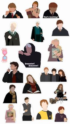 the harry potters characters are shown in this graphic art work, which includes several different types