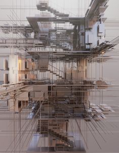 an image of a building that is made up of many boxes and wires on the ground