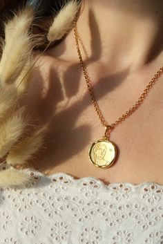 Goddess Of Witchcraft, Common Era, Gold Coin Necklace, Sun Shining, Medallion Necklace, Gold Coin, Rolo Chain, Coin Necklace, Gold Coins