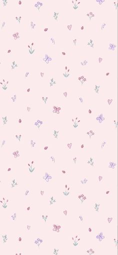 a pink wallpaper with hearts and flowers on the bottom right hand corner, in pastel colors