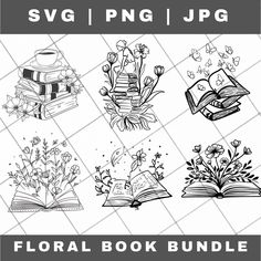 the floral book bundle is shown in black and white