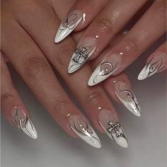 Super Cute And Stylish Ships In 5-10 Business Days Silver Nail, Dots Nails, White Nail Designs, Nail Forms, Silver Nails, Prom Nails