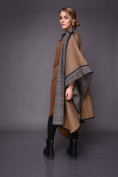 Winter Wool Coat, Winter Cape Coat, Wool Poncho Coat 🤎Introducing our stunning beige cape coat. It has an incredible and elegant design that makes an impression. With it you will always feel special and unique.  👒It is for your need for personal style and beauty. The cape is made of high-quality wool fabric, which has two sides. The fabric is 100% Italian imported wool. On the side of the cape there are two round openings that frame the figure. So it closes with a belt and 3 hidden buttons on Winter Cape Coat, Poncho For Women, Mantel Cape, Winter Cape, Winter Poncho, Poncho Coat, Wool Winter Coat, Wool Poncho, Plus Size Coats