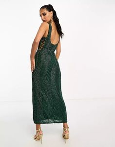 ASOS DESIGN embellished herringbone midaxi dress with cut out side detail in green | ASOS Glamorous Green Dresses For Festive Occasions, Green Sleeveless Embellished Maxi Dress, Sleeveless Embellished Green Maxi Dress, Green Embellished Sleeveless Maxi Dress, Green Maxi Dress For Party Season, Green Glamorous Midi Dress For Party Season, Glamorous Embellished Green Maxi Dress, Glamorous Green Maxi Dress, Glamorous Green Midi Dress For Party Season