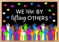 we use by lifting others up in the air with colorful hands and hearts around it