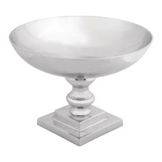 a large silver bowl on a stand with no top in front of a white background