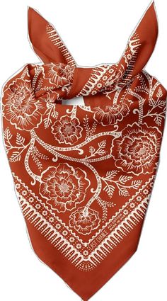 Embroidered Bandana, Cowboy Chic, Auburn Red, Lesbian Fashion, Cotton Bandanas, Heart Fashion, Hand Drawn Pattern, Camping Trip, Square Scarf