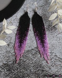 Purple shining beaded earrings Fringe earrings Bright seed | Etsy Elegant Summer Beaded Earrings With Colorful Beads, Elegant Colorful Beaded Earrings For Summer, Handmade Dangle Beaded Earrings For Evening, Handmade Beaded Drop Earrings For Evening, Handmade Drop Earrings For Evening, Evening Beaded Earrings With Round Beads, Summer Black Beaded Earrings, Beaded Evening Earrings, Summer Party Beaded Earrings With Tiny Beads