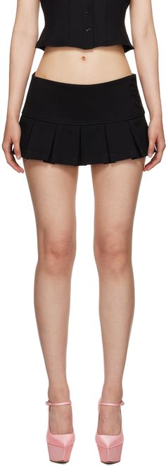 Stretch polyester- and rayon-blend twill skirt. · Offset button closure at waist · Box pleats at hem · Unlined Supplier color: Black Micro Pleated Skirt, Guizio Skirt, Black Mini Pleated Skirt, Pleated Skirt Mini, Pleated Miniskirt, Mini Pleated Skirt, Twill Skirt, Estilo Preppy, Black Mini Skirt