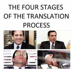 the four stages of the translation process are shown in black and white, as well as an image of a man with glasses