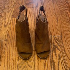 Size 8 Chestnut Brown Booties. Suede-Like Material. Never Worn!!!! Perfect Condition Casual Brown Booties For Spring, Brown Ankle-high Sandals For Fall, Casual Brown Booties With Stacked Heel, Ankle-high Brown Sandals For Fall, Casual Brown Open Toe Boots, Brown Closed Toe Synthetic Booties, Brown Ankle-high Sandals With Stacked Heel, Brown Synthetic Booties For Spring, Brown Ankle-high Sandals Medium Width