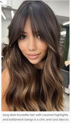 Hairstyle Ideas For Long Hair, Light Brunette Hair, Ideas For Long Hair, Dark Brunette Hair, Brown Hair Balayage, Trendy Hair Color, Long Hair With Bangs, Hair Color Trends, Hair Colour