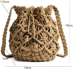 a crocheted bag with the measurements for it