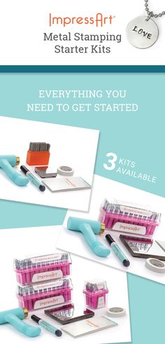 three different types of stamping supplies with the text, everything you need to get started