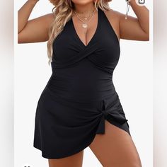 Material: 82% Nylon, 18% Spandex. The Bathing Suit For Women Are Made Of Elastic, Soft, And Comfortable Fabric, And Adjustable Straps And Removable Padded Bras, You Can Adjust The Swim Dress To Fit Your Body Better, Making You Enjoy Wearing It In Hot Summer. Feature: Plus Size Swim Dress For Women Designed With Ruched Detail, Making You Look Slimmer. Besides, Women Swimsuits Featured A V-Neck, Sleeveless, Crisscross Back, Making You Look More Feminine And Sexy. Built-In Bottom Swim Skirt: This O Plus Size Bade, Plus Size Swim Dress, Criss Cross Swimsuit, Dress Swimsuit, Plus Size One Piece, Plus Size Swim, Swim Suits, Black One Piece, Swimsuit Dress