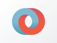 the letter o is made up of two overlapping blue and red circles on a white background