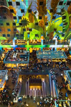 an overhead view of the inside of a shopping mall