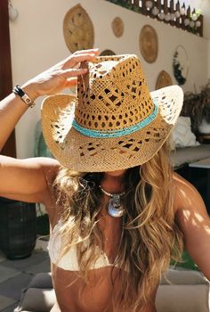 "summer straw sun hat,  Handmade straw sun hats,  Boho cowboy hats for women, bohemian beach festival hat, boho cowgirl hats for women Eye-catching unique fashion boho accessories, original designs by DELICIOUSBOHO at Etsy only. Best gift ideas !! This Stylish hat is accented with a selections of laces and braids that makes this hat a fashionable accessory for vacation and festivals  with a bohemian style look, These womens hats complements every outfit whether a summer dress or swimsuit.  a chi Turquoise Country Hat For Summer, Turquoise Country Style Summer Hat, Handmade Turquoise Bohemian Hat Band, Bohemian Handwoven Sun Hat, Western Style Handwoven Sun Hat For Spring, Turquoise Country Hat For Beach, Spring Western Style Handwoven Sun Hat, Western Handwoven Sun Hat For Spring, Handwoven Straw Hat For Rodeo