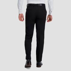 This Premium Straight Fit, Flat Front Pant features Haggar's famous premium stretch waistband that flexes 2 inches. The comfort of 4-way EXS makes this the best choice no matter the occasion when you want to look and feel your best. Not to mention, the sustainability of recycled fibers will have you feeling great about your selection of dress pants. Classic Fitted Pants With Comfort Waistband, Classic Black Slim Fit Work Pants, Black Pants With 4-way Stretch And 5-inch Inseam, Classic Business Casual Bottoms With Comfort Waistband, Classic Black Slim Fit Bottoms, Fitted Black Pants With Comfort Waistband, Black Fitted Pants With Comfort Waistband, Classic Black 4-way Stretch Pants, Classic Bottoms With Comfort Waistband