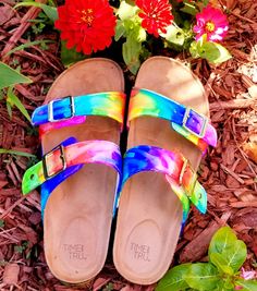 Be Soleful! Tie-Dye Sandals for the Colorful Hippie! Available in women's sizes 6-10 by BeEverythingTieDye on Etsy Multicolor Adjustable Sandals, Multicolor Adjustable Strap Sandals, Multicolor Open Toe Sandals With Adjustable Strap, Multicolor Summer Sandals With Adjustable Strap, Comfortable Multicolor Slide Sandals, Adjustable Multicolor Flip Flops For Spring, Colorful Adjustable Sandals For Spring, Fun Adjustable Sandals For Spring, Adjustable Fun Sandals For Spring