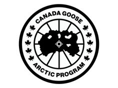 the canada goose arctic program logo in black and white with maple leaves on it's side