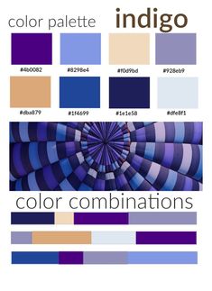 the color palette for indigo is shown in blue, purple and white colors with text that reads