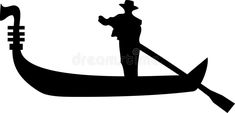 a black and white silhouette of a boat with a man on it royalty images, clip art