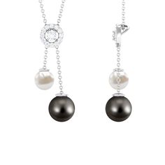 Freshwater and Tahitian Pearl Dangle Pendant with Moissanite Freshwater Pearl - ( AAA ) - Quality - Rosec Jewels Pearl Set, Tahitian Pearls, Freshwater Pearl Necklaces, Understated Elegance, White Pearl, Pearl Pendant, Minimal Design, Pearl White, Fresh Water