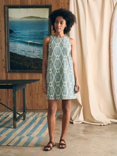 Carini Dress - Tuscan Ikat | Faherty Brand Ikat Cotton Dress, Womens Packing List, Faherty Brand, Tank Jumpsuit, Ikat Dress, Short Dress Styles, Western Wear For Women, Ikat Pattern, Dress Shirts For Women