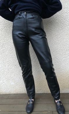 Vintage leather pants  High waisted Colour: Black 100% lambskin leather Fully lined Size: EU34 or small EU36 (model is a EU36/ height: 172cm) Measurements: Waist (flat): 31cm Inseam: 78cm Rise: 30cm Width bottom leg: 15cm Very good condition with minor signs of age and wear Fitted Leather Straight Pants, Elegant Leather Pants For Winter, Elegant Winter Leather Pants, Leather Trousers For Work, Classic Black Full-length Leather Pants, Fall Leather Tapered Leg Pants, Classic Black Full Length Leather Pants, Classic Full Length Black Leather Pants, Classic Black Leather Pants Standard Cut