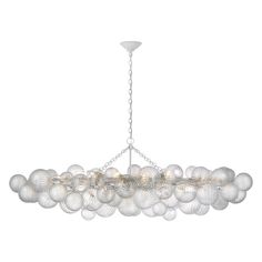 a white chandelier with many balls hanging from it's center point, on an isolated white background