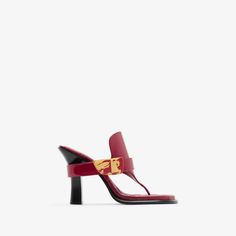 Leather Bay Sandals in Scarlet - Women | Burberry® Official Knight Design, Sheep Leather, Designer Sandals, Quilted Leather, Wide Straps, Heeled Sandals, Weekender Bag, Leather Heels, Scarlet