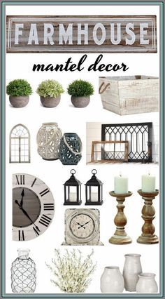 a collage of many different types of clocks and vases with the words farmhouse