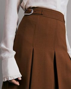 Crafted from a wool and cotton blend, this classic fit, vintage-inspired skirt is high waisted and features inverted box pleats. rag & bone Women's Wool Skirt | Camel Brown, 8 (also in 6). Inverted Box Pleat Skirt, Wool Skirt Outfit Winter, Box Pleats Skirt, Wool Skirt Outfit, Inverted Pleat Skirt, Doll Character, Wool Pleated Skirt, Inverted Box Pleat, Box Pleated Skirt