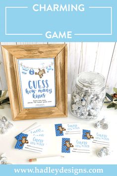 a blue and white baby shower game with teddy bears