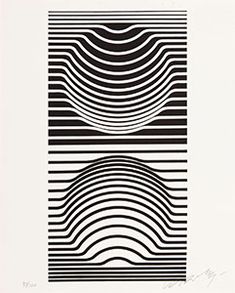 two black and white lines are shown in the shape of an abstract wave, with one line