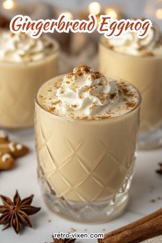 Celebrate the holidays with a delightful Gingerbread Eggnog! 🎄🥛 This creamy and spiced twist on traditional eggnog combines the rich flavors of gingerbread with the classic holiday beverage, creating a festive drink that’s perfect for gatherings or cozy nights in. Whether served chilled or warmed, this indulgent treat will warm your spirits and spread holiday cheer. Raise a glass to the season with this deliciously festive eggnog! #GingerbreadEggnog #HolidayDrinks #FestiveCheers #GingerbreadCocktails #ChristmasPartyDrinks #ChristmasCocktails #HolidayCocktails Gingerbread Eggnog, Spiced Eggnog, Christmas Party Drinks, Seasonal Treats, Bourbon Cocktails, Festive Drinks, Spiced Rum, Retro Recipes, Christmas Cocktails