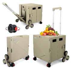 four different types of carts with fruits on them