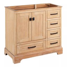 a wooden cabinet with two doors and drawers