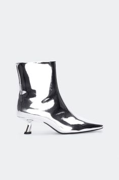 KUKIBOOTSILVER Twisted Scarf, Kitten Heel Ankle Boots, Kitten Heel Boots, Silver Boots, Chrome Material, Flat Heel Boots, Simon Miller, Heel Boot, Silver Chrome