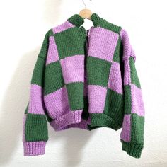 Oversize knitted cardigan made with synthetic wool (vegan) for Winter and Fall! 70 cm across the bust and 60cm long Green Wool Knitted Cardigan, Oversized Knit Acrylic Outerwear, Purple Wool Long Sleeve Sweater, Oversized Purple Knit Cardigan, Oversized Green Acrylic Outerwear, Trendy Purple Knitted Cardigan, Multicolor Wool Long Sleeve Cardigan, Trendy Green Chunky Knit Outerwear, Oversized Multicolor Wool Sweater