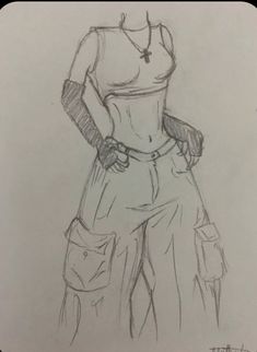 a drawing of a woman in pants and top