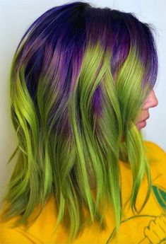 63 Offbeat Green Hair Color Ideas: Green Hair Dye Kits to Try  #greenhair #hair #haircolor #haircolors Beetle Juice Hair Color, Pink Hair With Blue Streaks, Halloween Inspired Hair Color, Purple And Green Hair Ideas, Spooky Hair Color, Orange And Green Hair, Different Colored Hair, Green Hair Ideas, Green Hair Color Ideas