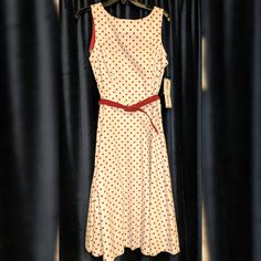 Danny & Nicole White & Red Polka Dot Sleeveless Dress Size 12 Polka Dot Sleeveless Lined Dress, Polka Dot Sleeveless A-line Dress, Polka Dot Fitted A-line Sleeveless Dress, Fitted Polka Dot Sleeveless A-line Dress, Fitted A-line Sleeveless Dress With Polka Dot Pattern, Polka Dot A-line Lined Dress, Red Polka Dot Dress, Red Polka Dot, Polka Dot Dress