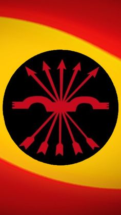 an image of a circle with arrows in the center on a red and yellow background