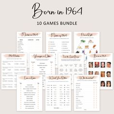 the game bundle for born in 1934 is shown with photos and text on it, including games