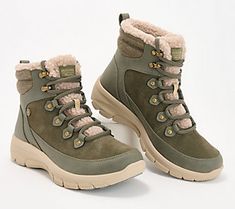 Weather the winter in a boot designed with your utmost comfort in mind. The lace-up style sets a soft pace for the season with a suede design, faux-fur lining and accents, and plenty of cushioning. From Martha Stewart x Skechers. Shifting Clothes, Casual Winter Boots, Comfort Shoes, Suede Lace, Easy Going, Designer Boots, Clothing Styles, Winter Casual, Martha Stewart