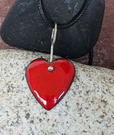 "Heart Kiln Fired Enamel Pendant Necklace. Red KIln FIred Enamel over Domed Copper with Sterling Silver Accents. Designed and Handmade by me. Includes a Black 17\" Cord Chain. I have a separate listing with matching earrings." Handmade Red Enamel Necklaces, Handmade Red Enamel Necklace, Red Handmade Enamel Necklaces, Fire Jewelry, Four Leaf Clover Necklace, Hippie Necklace, Enamel Necklaces, Clover Necklace, Necklace Red